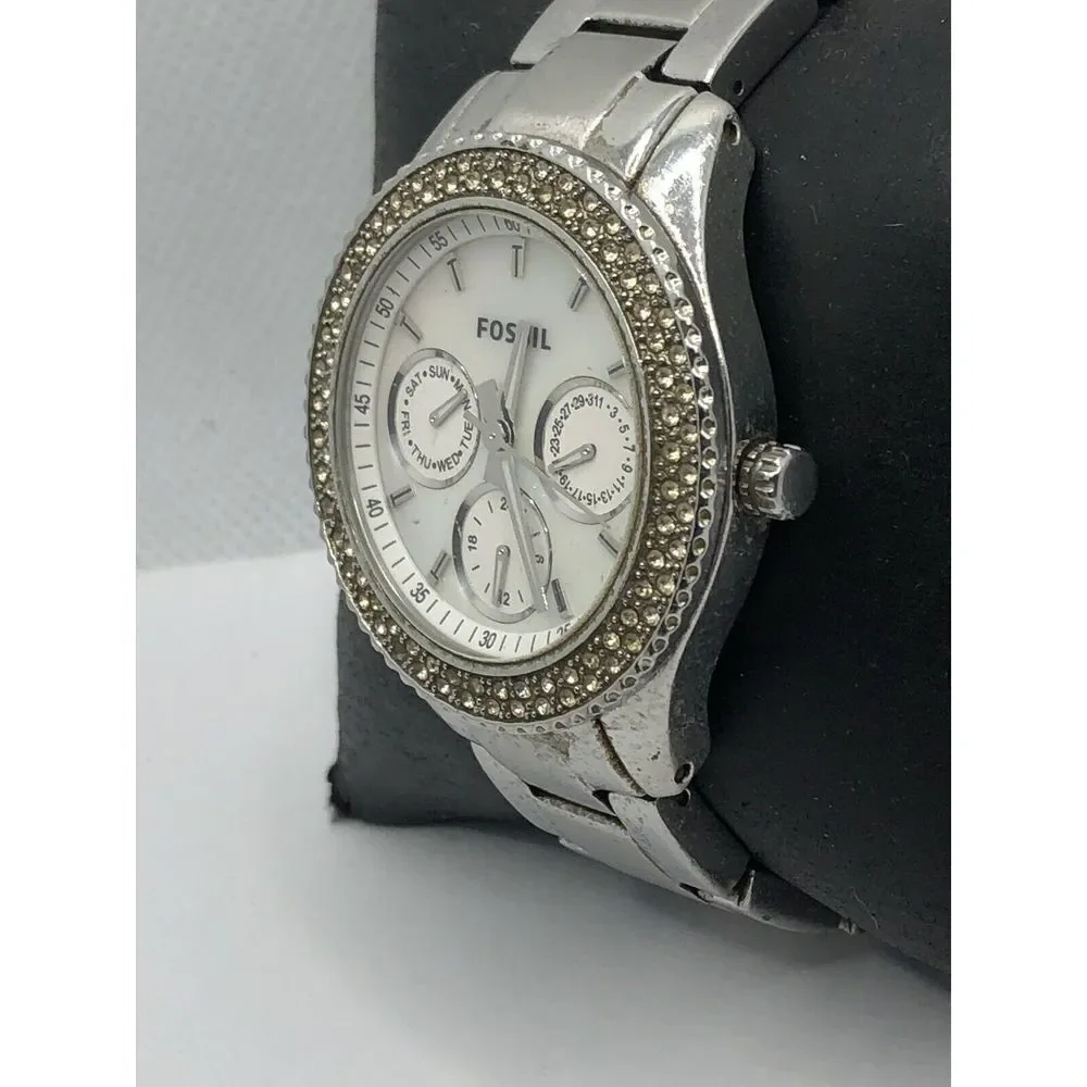 Fossil ES2860 Womens Silver Stainless Steel Analog Dial Quartz Wrist Watch HK532